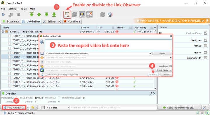 JDownloader 2 Manual Add Link
