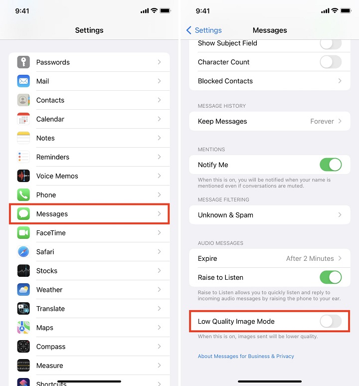 Low Quality Image Mode on iPhone