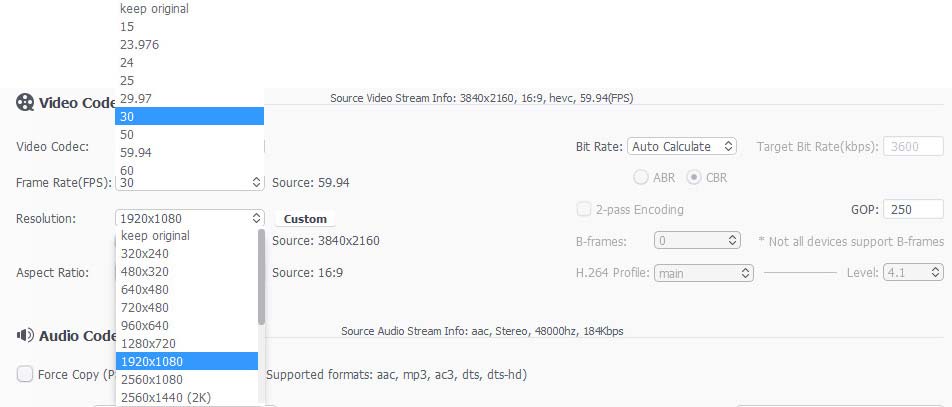 downscale iPhone video settings