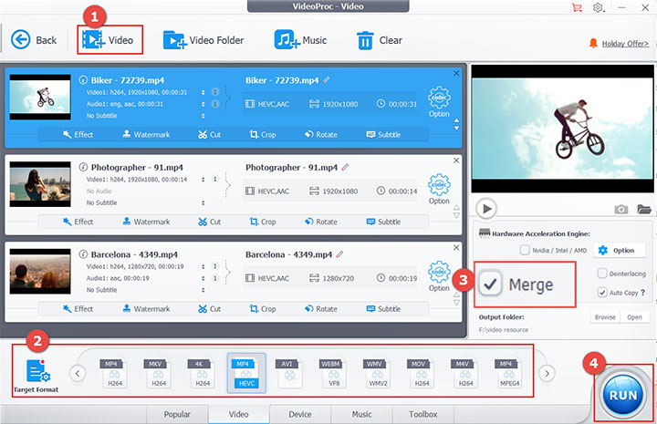 merge videos videoproc