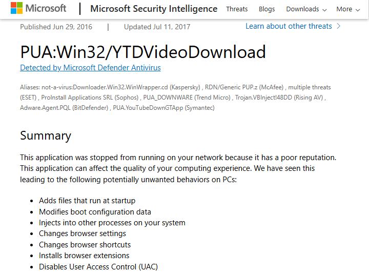 Microsoft YTDVideoDownload threat