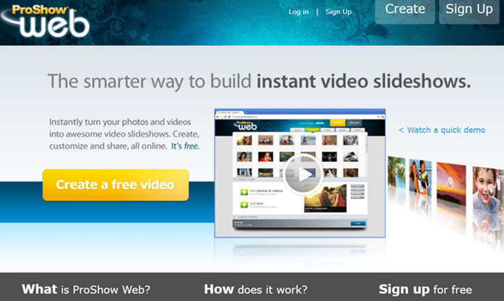 Photodex Proshow Web Home page in 2009