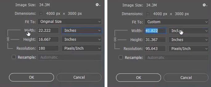 Disable Resample in Photoshop PPI Settings