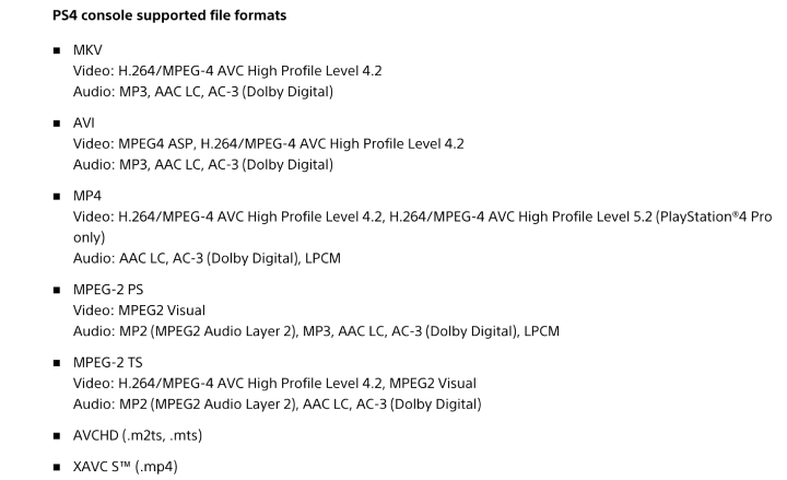 PS4 поддерживается формат