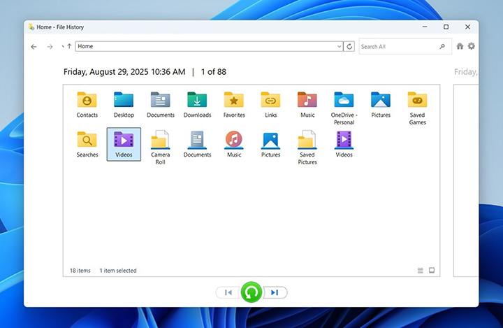 recover deleted videos with file history-step3