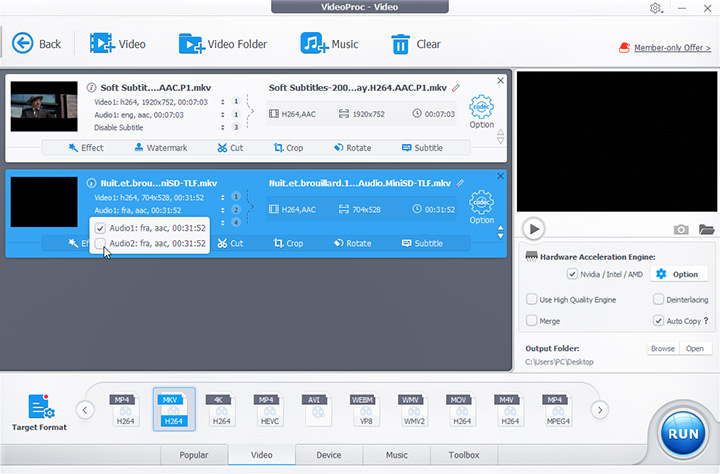 videoproc specify dvd audio track