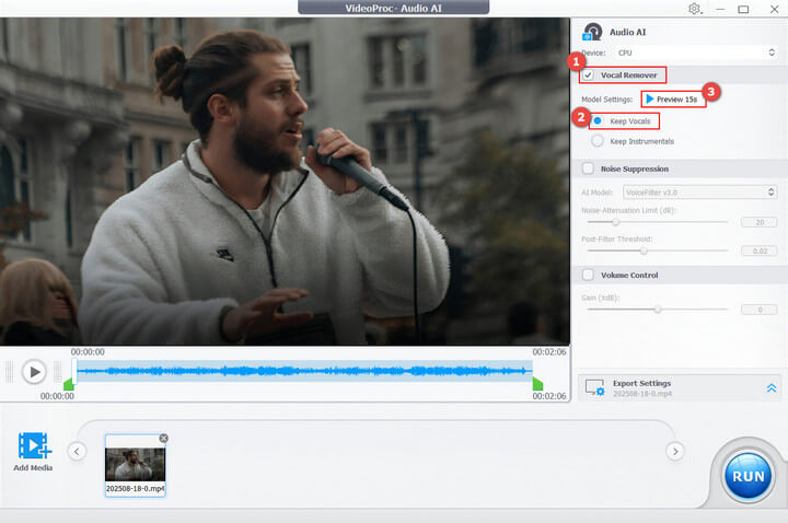 Remove Background Music from Video in VideoProc Converter AI