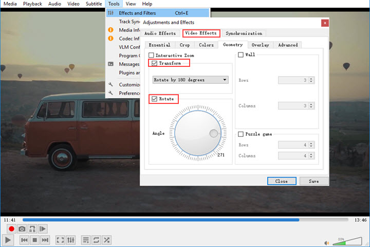 rotating video in vlc