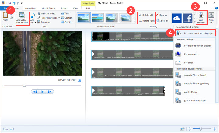 movie maker video rotate