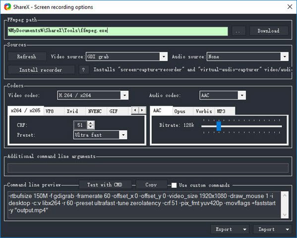 sharex screen recording with audio