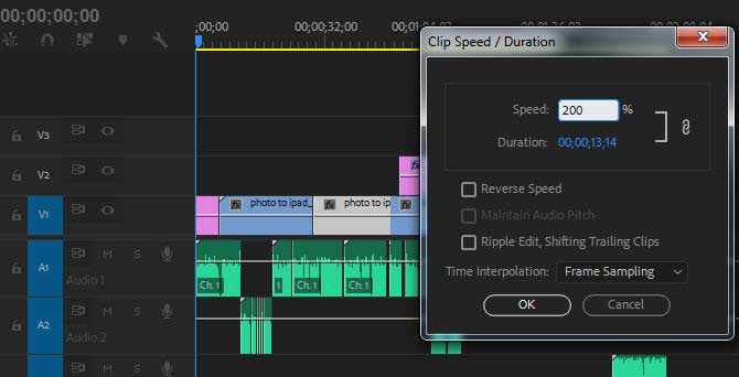 adobe premiere has video speed up