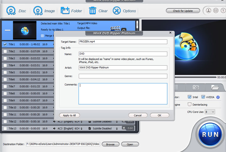 Tag Setting in WinX DVD Ripper