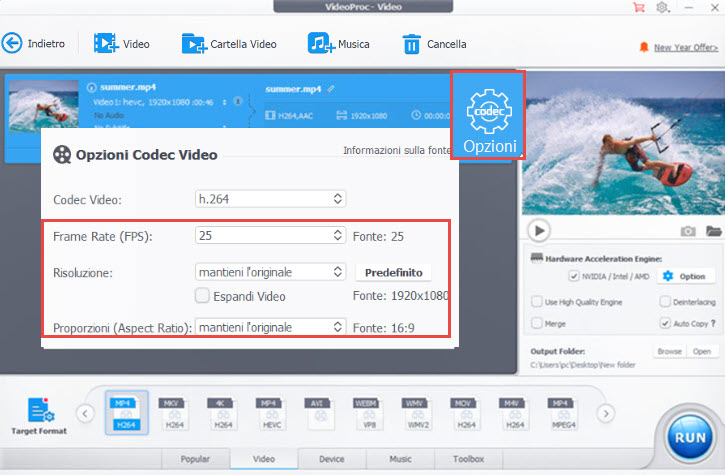 Impostazioni qualità video HEVC