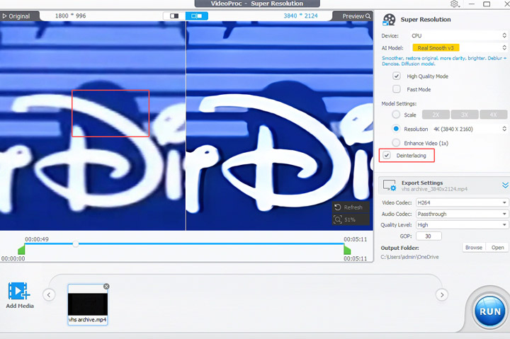 Deinterlace VHS Video with VideoProc Converter AI