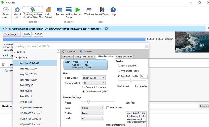 xmedia recode constant quality setting