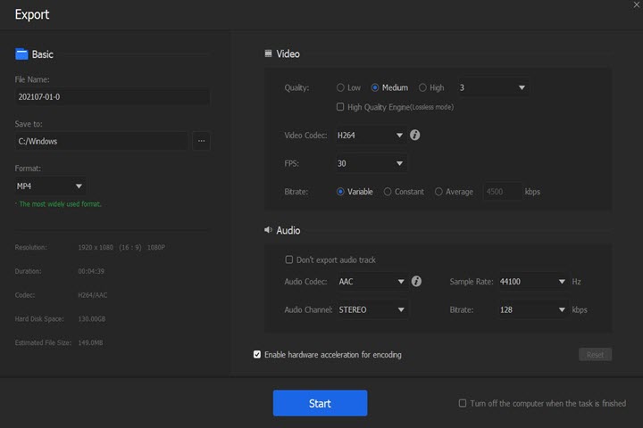 videoproc audio balance