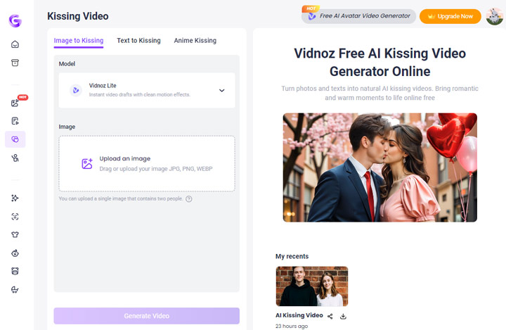 Vidnoz AI Kiss Generator
