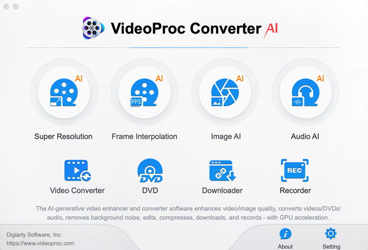 VideoProc Converter AI Mac UI