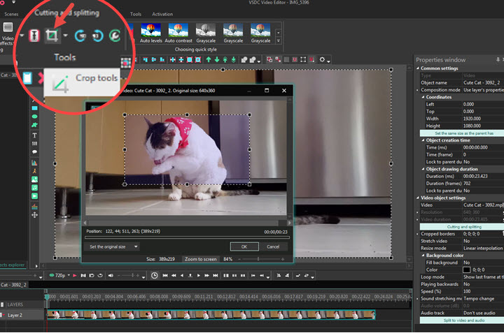 vsdc video editor trim clip