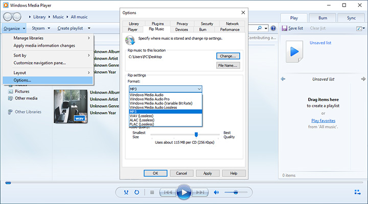 convert wmv to mp3 windows media player