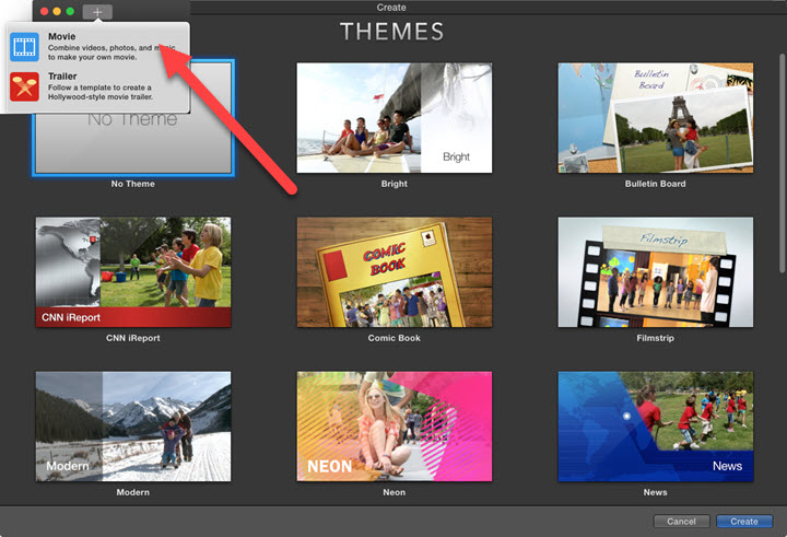 Create a new project in iMovie