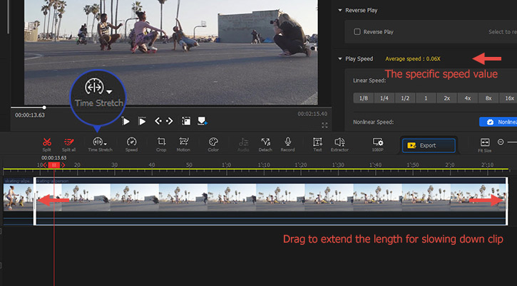 Slow Speed Down via Time Stretch