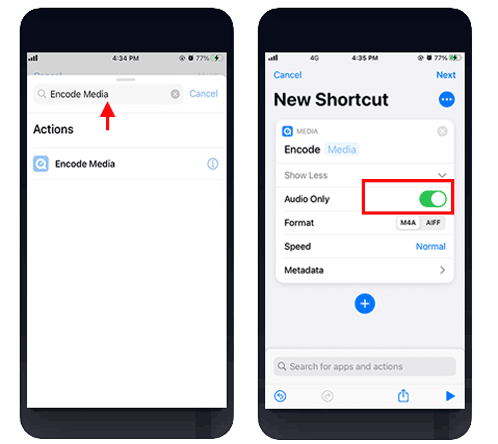 Create Encode Meida Shortcut on iPhone