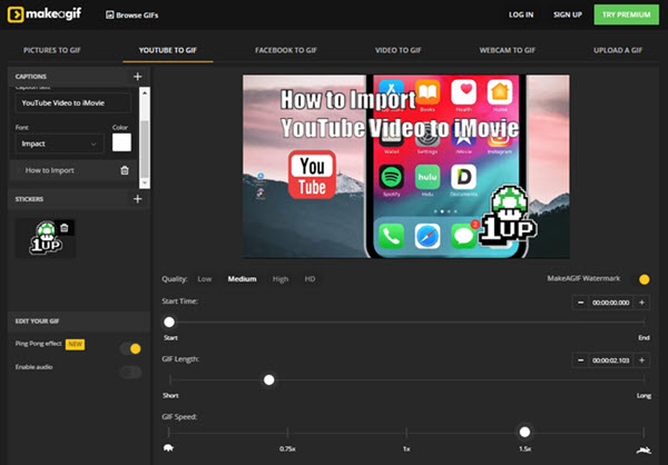 Make a GIF from YouTube using makeragif