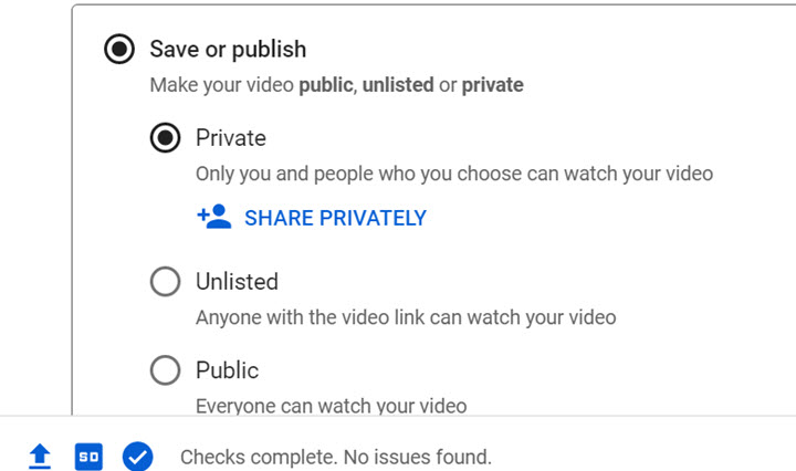 YouTube video privacy settings