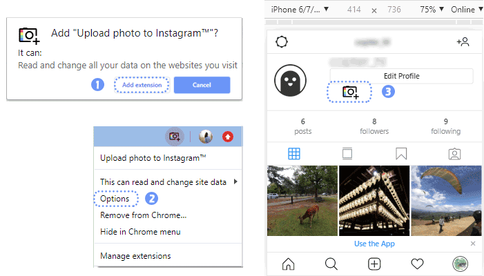 Install Add photo to Instagram Chrome extension