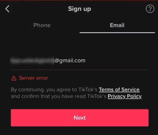 TikTok server error