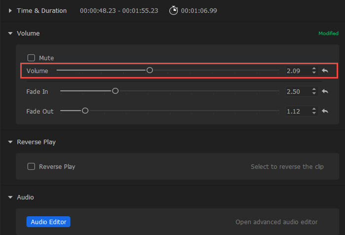 videoproc adjust audio level