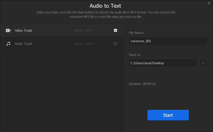 Convert Audio to Text with Audio Extractor in VideoProc Vlogger