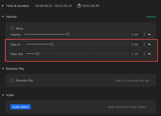 Adjust the Volume and Add Fade In/Out to Audio in VideoProc Vlogger