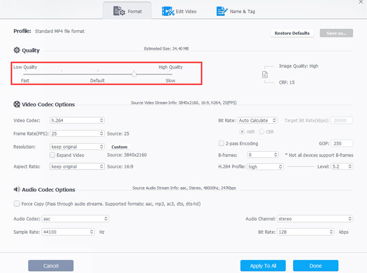 Use Quality Slider to Compress Video for Discord