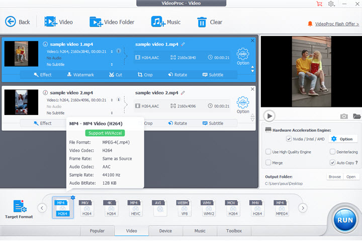 Choose MP4 at the output format