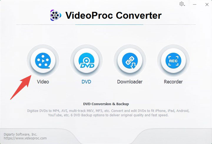 choose Video menu from VideoProc homepage