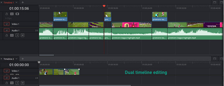 Dual timeline editing in Resolve