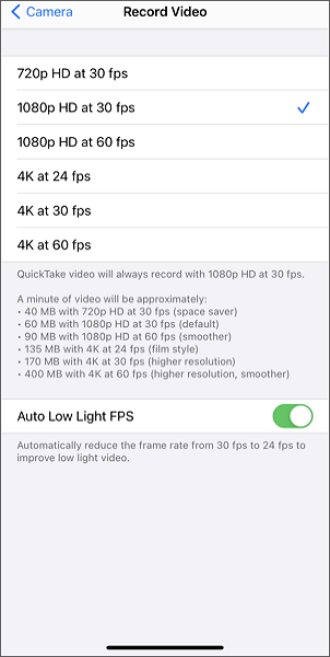 Compress A Video on iPhone by Recording Smaller Videos