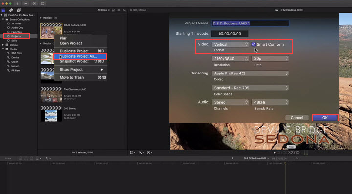 Enable Smart Conform to Crop Video into Vertical - FCP X