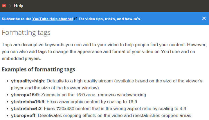 YouTube Formatting Taggs