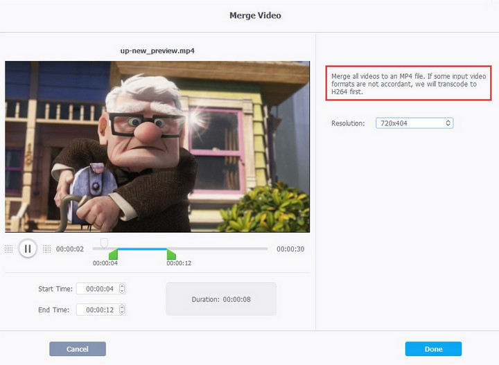 Merge Videos Clips by setting the Time Periods